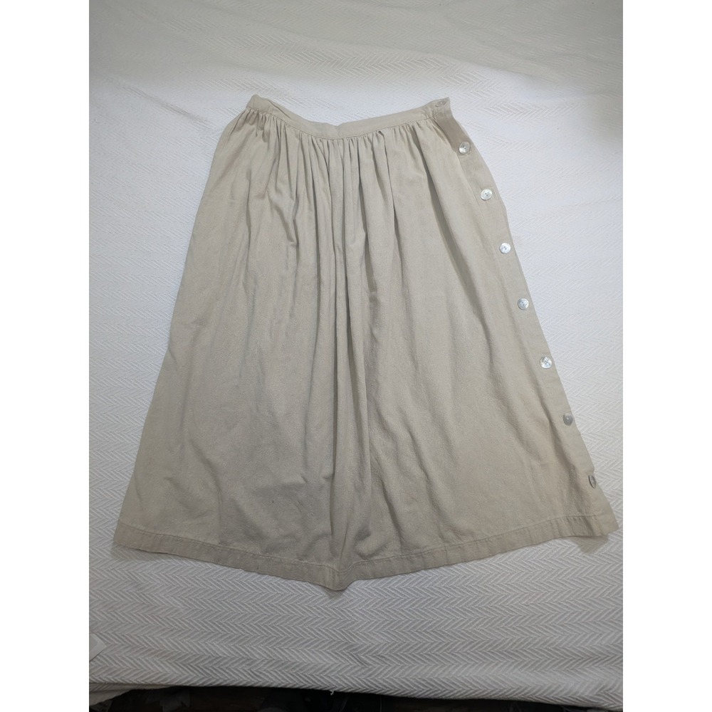 Selene Paris Sport Womens Silk Skirt M Taupe Beige Midi Side Button Boho
